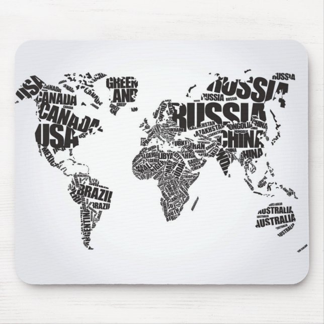 Tapis De Souris Carte du monde dans la typographie (Devant)