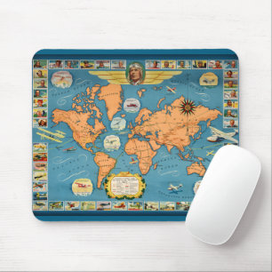 Tapis De Souris Carte du monde de l'aviation vintage