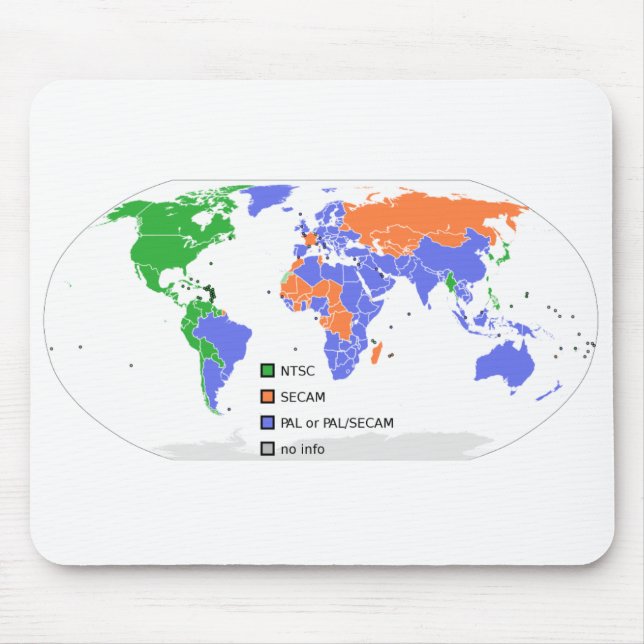 Tapis De Souris Carte du monde de pal NTSC SECAM TV (Devant)