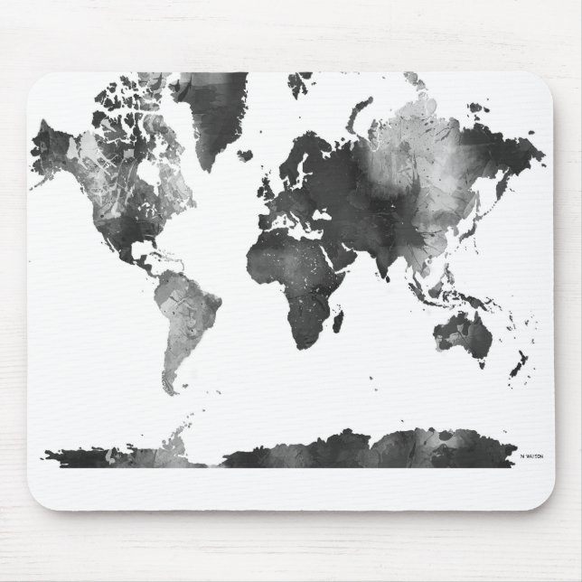 Tapis De Souris CARTE du MONDE noire et blanche (Devant)