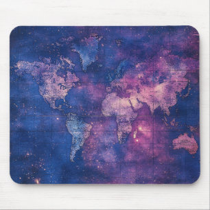 Tapis De Souris Carte du monde vintage violet céleste (10)