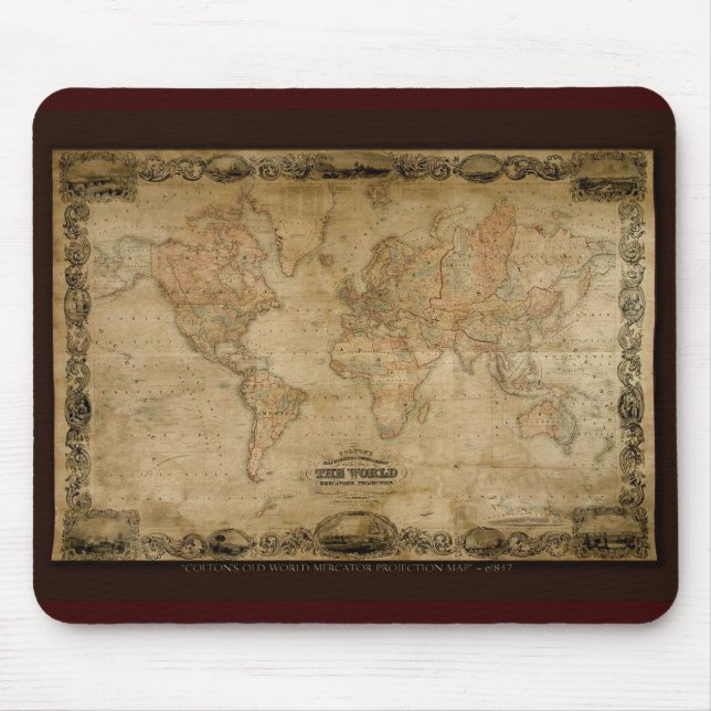 Tapis De Souris Carte du vieux monde COLTONS c1847 (Devant)