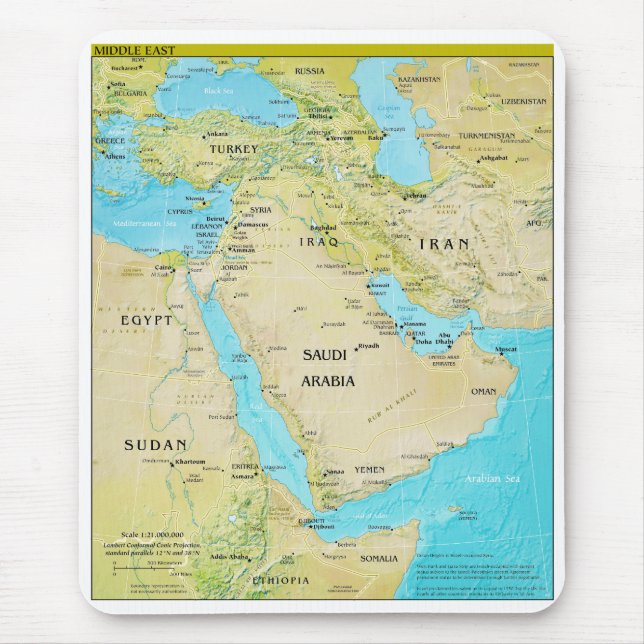 Tapis De Souris Carte géopolitique régionale du Moyen-Orient (Devant)