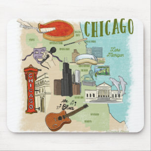 Tapis De Souris Carte illustrée de Chicago Pad souris