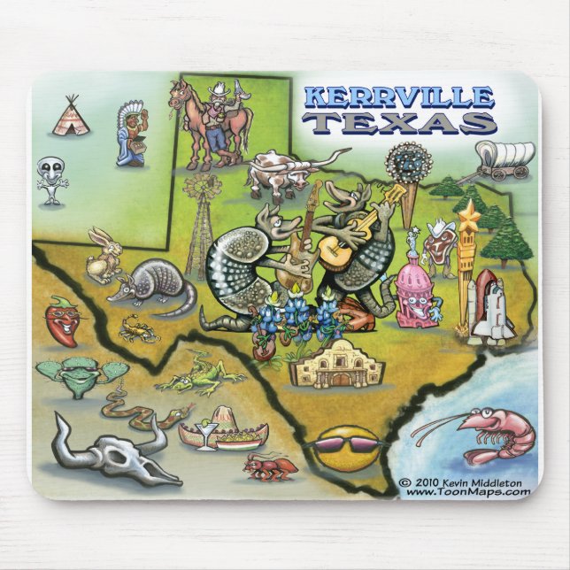 Tapis De Souris Carte Kerrville TEXAS Tee (Devant)