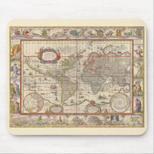 Tapis De Souris Carte médiévale du monde entier (par Willem Blaeu)