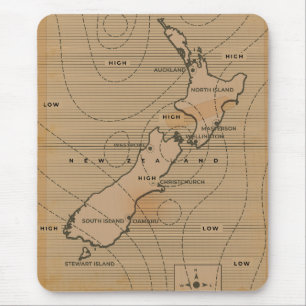 Tapis De Souris Carte météorologique vintage de la Nouvelle-Zéland