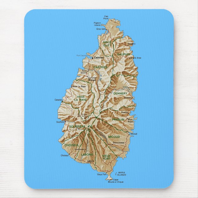 Tapis De Souris Carte Mousepad de Sainte-Lucie (Devant)