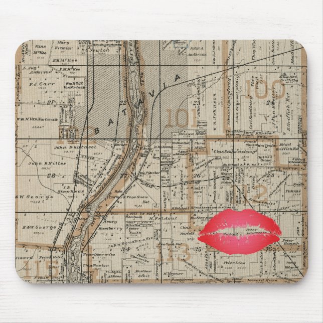 Tapis De Souris Carte Plat Batavia Illinois 1870 Fox River Valley (Devant)