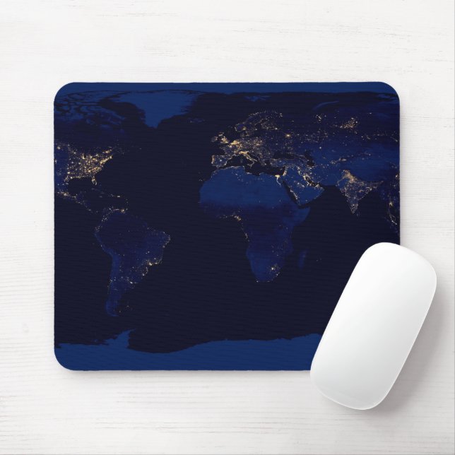 Tapis De Souris Carte Plate De La Terre Montrant Les Lumières De L (Avec souris)