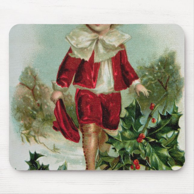 Tapis De Souris Carte postale victorienne de Noël dépeignant un (Devant)