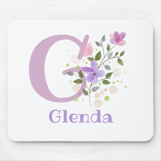 Tapis De Souris Carte Souris Initial Plus Nom & Fleurs Design (Devant)