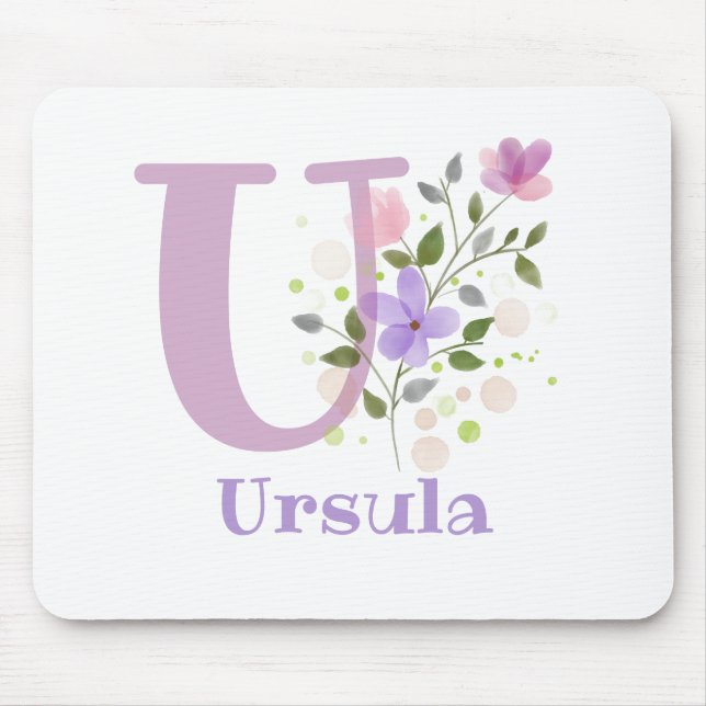 Tapis De Souris Carte Souris Initial Plus Nom & Fleurs Design (Devant)