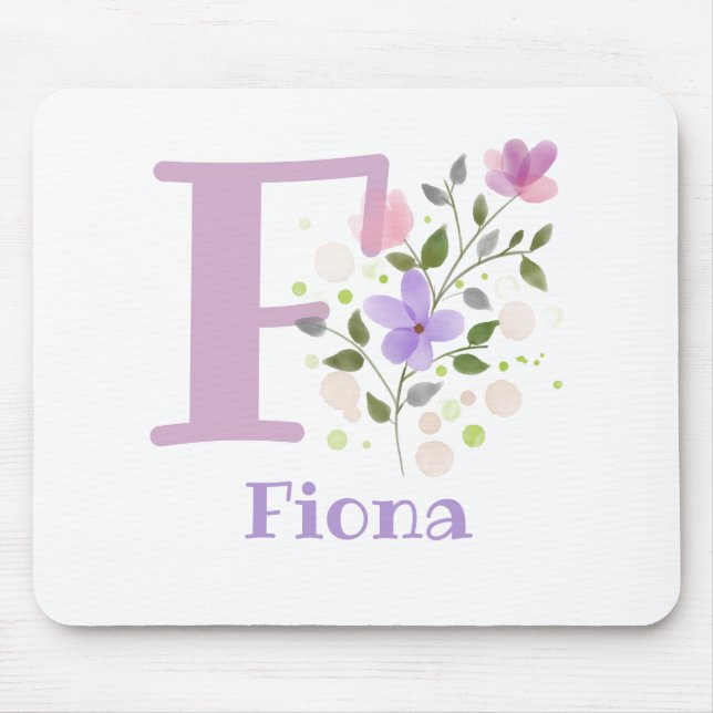Tapis De Souris Carte Souris Initial Plus Nom & Fleurs Design (Devant)