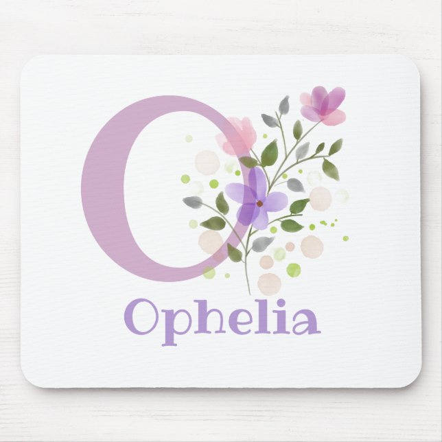 Tapis De Souris Carte Souris Initial Plus Nom & Fleurs Design (Devant)