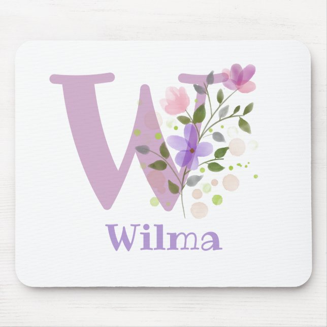 Tapis De Souris Carte Souris Initial Plus Nom & Fleurs Design (Devant)