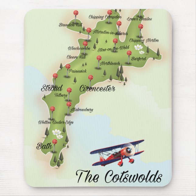Tapis De Souris Carte Vintage Cotswolds (Devant)