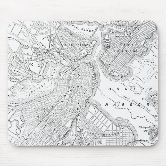 Tapis De Souris Carte vintage de Boston (1878) (Devant)