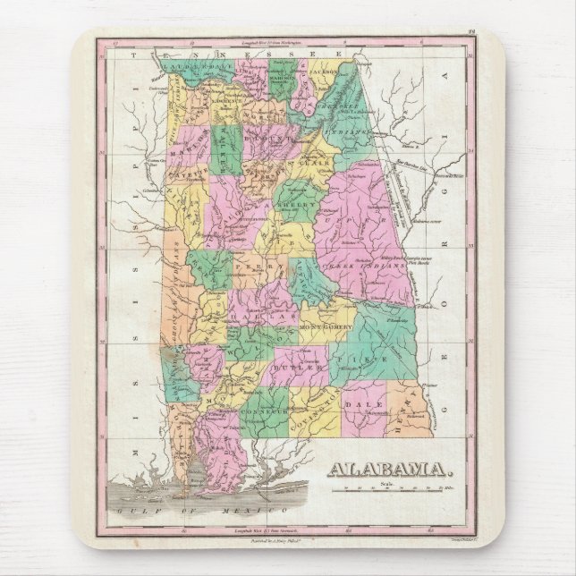 Tapis De Souris Carte vintage de l'Alabama (1827) (Devant)