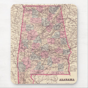 Tapis De Souris Carte vintage des comtés de l'Alabama (1876)