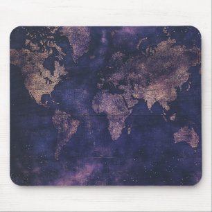 Tapis De Souris Carte vintage du monde céleste pourpre (9)