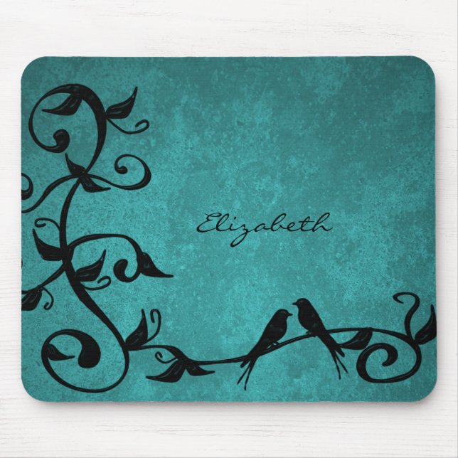 Tapis De Souris Cartes de souris personnalisées Lovebirds turquois (Devant)
