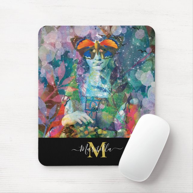 Tapis De Souris Cartes Oracle Aquarelle Bohème Yoga Monogramme (Avec souris)