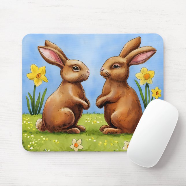 Tapis De Souris Carton Chocolat Bunnies Pâques (Avec souris)