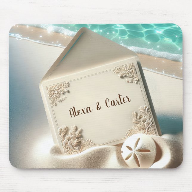Tapis De Souris Carton d'invitation à un mariage tropical sur une  (Devant)