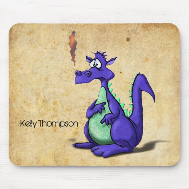 Tapis De Souris Cartoon de dragon violet inquiété (Devant)