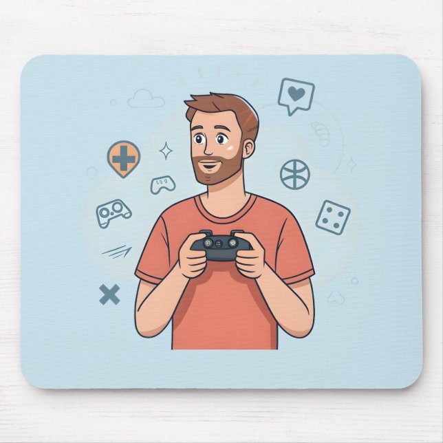 Tapis De Souris Cartoon Gamer Character Illustration (Devant)