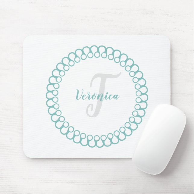 Tapis De Souris Cartouche de souris Monogramme circulaire turquois (Avec souris)