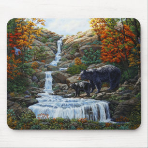Tapis De Souris Cascade Mère et Cube Ours Noir