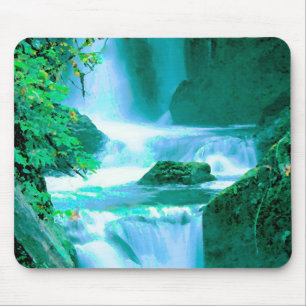 Tapis De Souris Cascade serène en bleu et vert