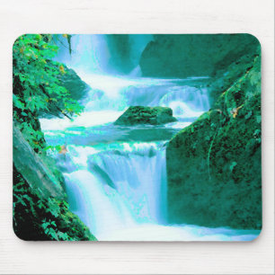Tapis De Souris Cascade serène en bleu et vert