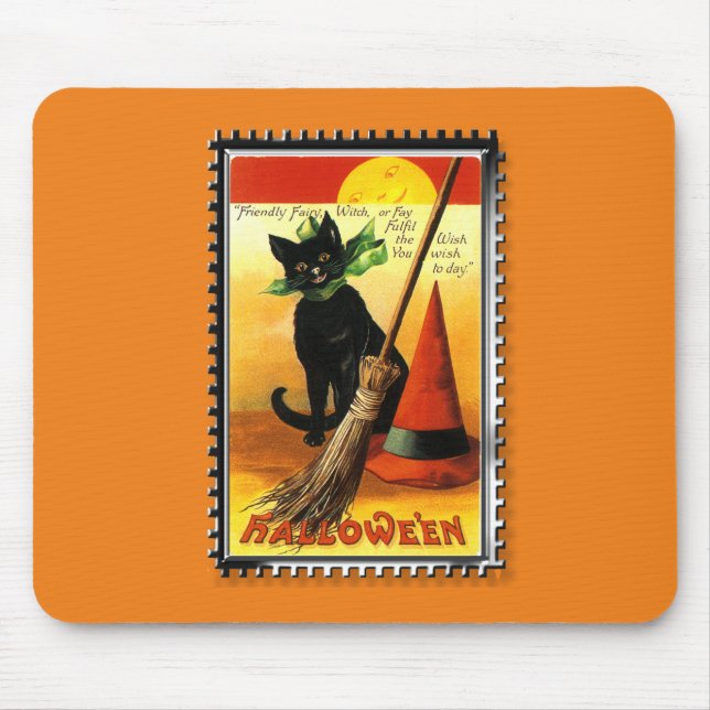Tapis De Souris Casquette des sorcières assis de Halloween Kitty (Devant)