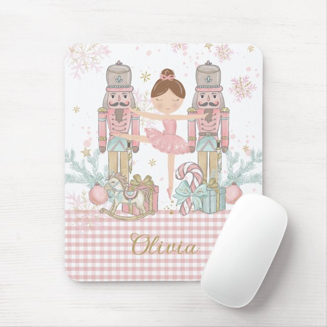 Tapis De Souris Casse-noisette Whimsical Pastel Rose Ballet de Noë (Avec souris)