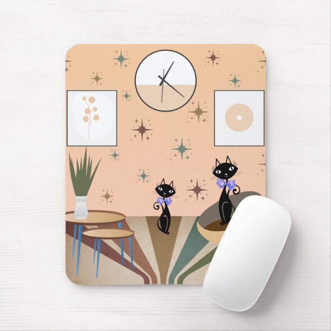 Tapis De Souris Cat du milieu du siècle moderne (Avec souris)