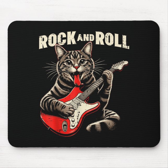 Tapis De Souris Cat Electric Guitar Rock And Roll Rocker Kitten Me (Devant)