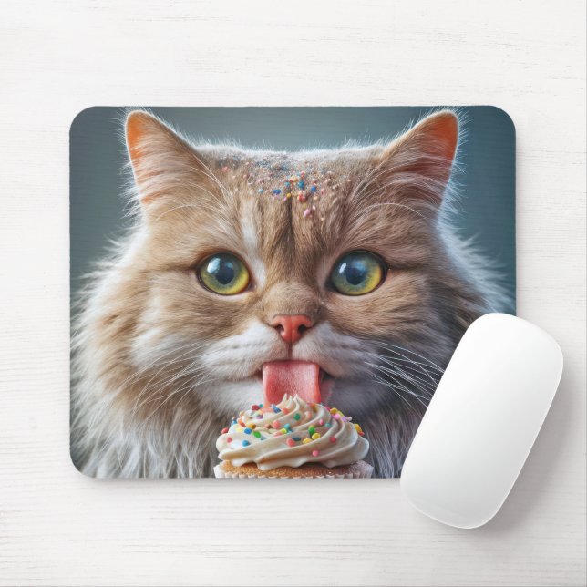 Tapis De Souris Cat Licking A Cupcake (Avec souris)
