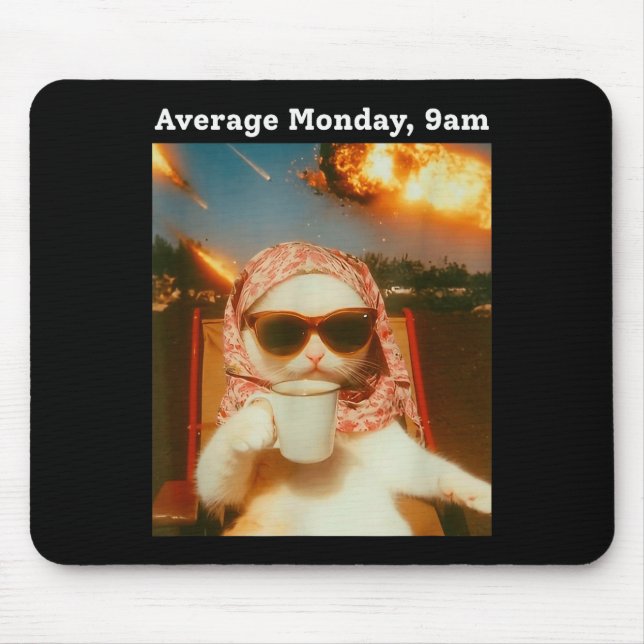 Tapis De Souris Cat Meme Average Monday 9am Funny Sarcastic Back T (Devant)