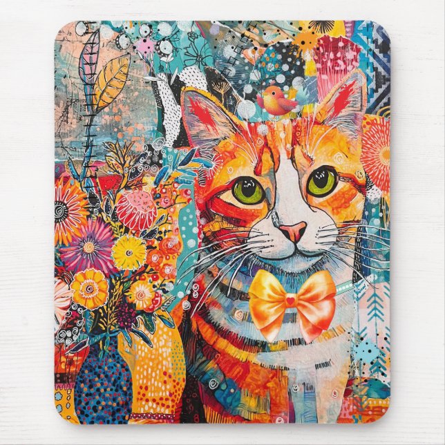 Tapis De Souris Cat Mixed Mixed Paper Collage (Devant)
