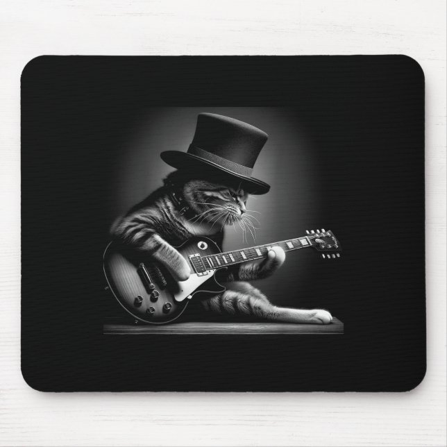 Tapis De Souris Cat Playing Guitar - Funny Rock Music Guitar Cat F (Devant)
