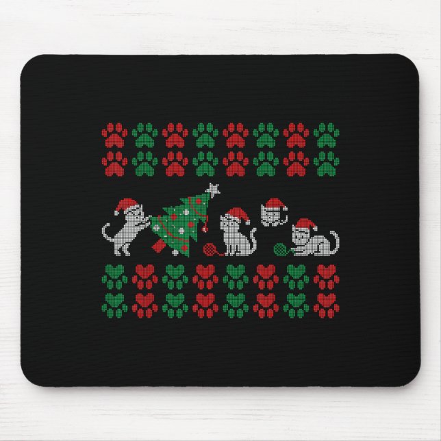 Tapis De Souris Cat Ugly Sweater Pattern Christmas Knitting  (Devant)