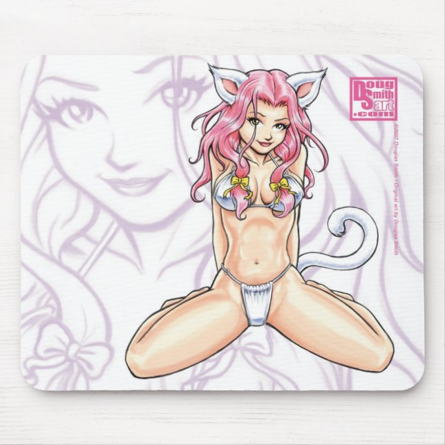 Tapis De Souris Catgirl d'une chevelure rose Mousepad (Devant)