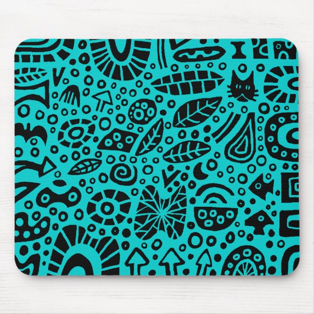 Tapis De Souris Catnip Dreams - Black on Blue 00CCCC (Devant)