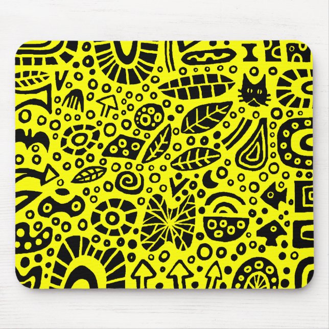Tapis De Souris Catnip Dreams - Noir sur Jaune (Devant)