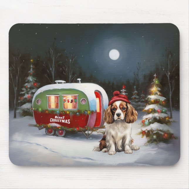 Tapis De Souris Cavalier King Charles Spaniel Caravane Noël (Devant)