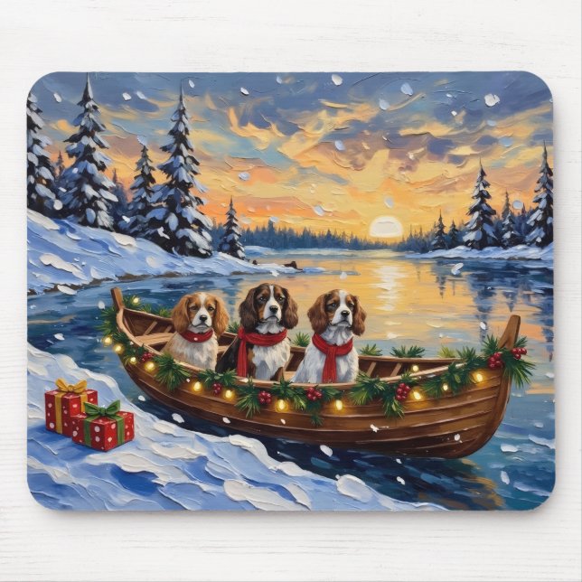 Tapis De Souris Cavalier King Charles Spaniel Christmas Boat (Devant)