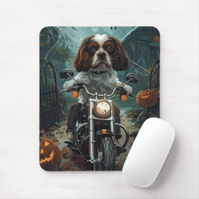 Tapis De Souris Cavalier King Charles Spaniel Halloween effrayant (Avec souris)